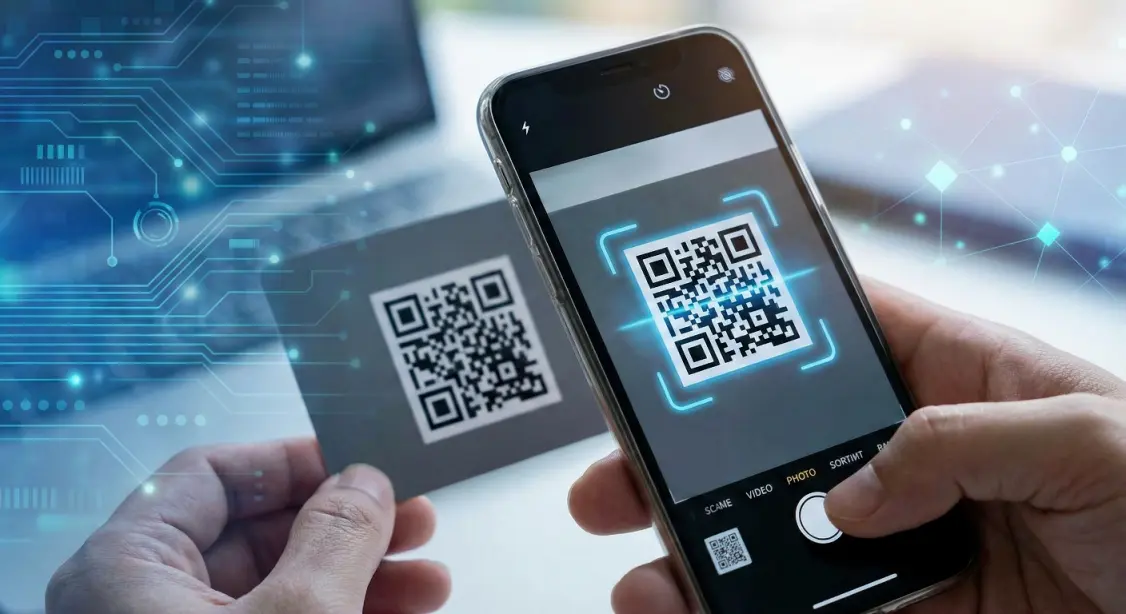 Smartphone scanning a QR code on a screen