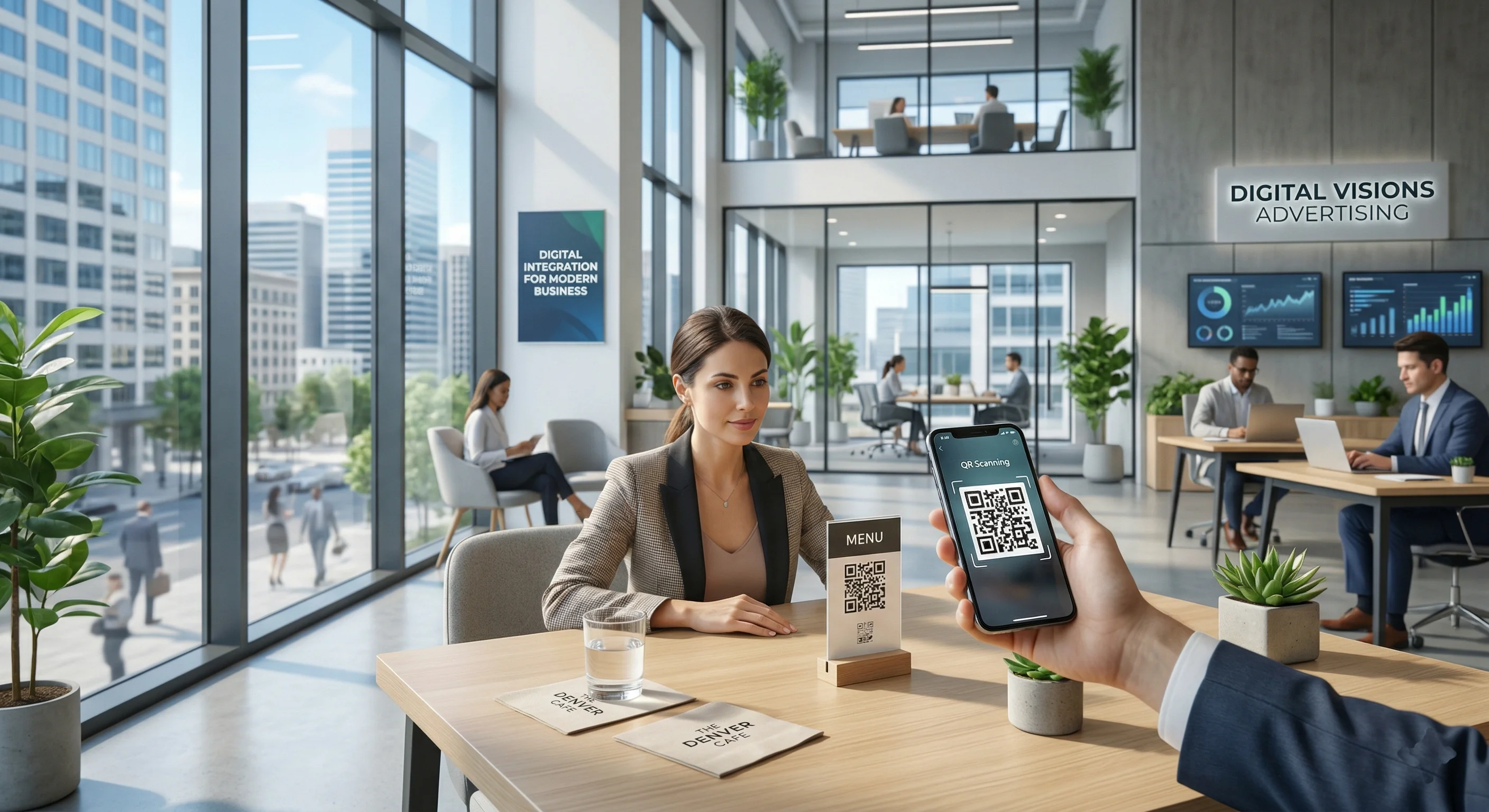 Smartphone scanning QR code on restaurant table in USA for digital menu access